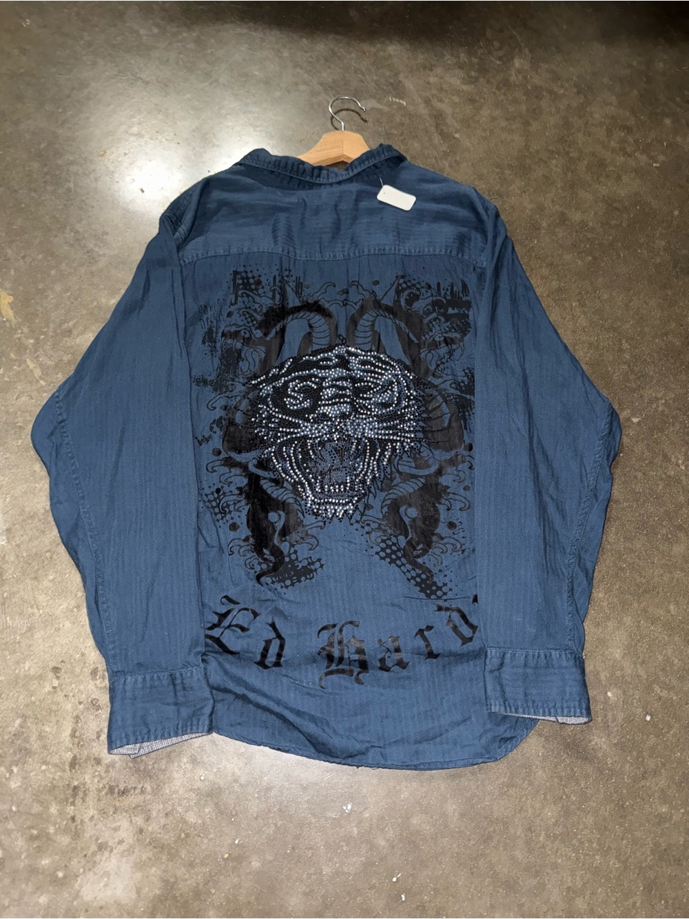 Y2K Ed Hardy Christian Audigier rhinestone Tiger Button down long sleeve Shirt